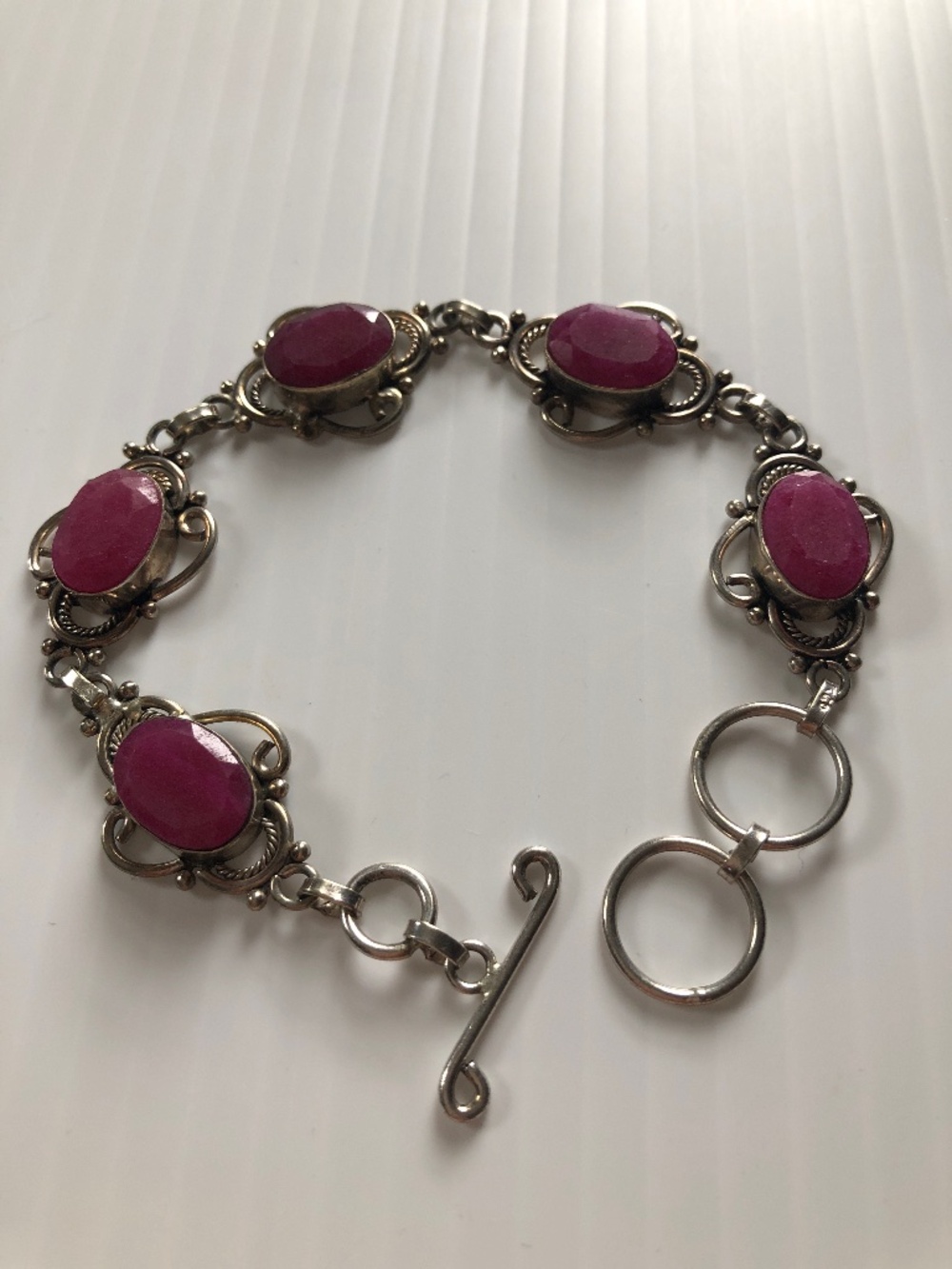 Vintage Sterling silver 925 genuine natural ruby cabochon bracelet